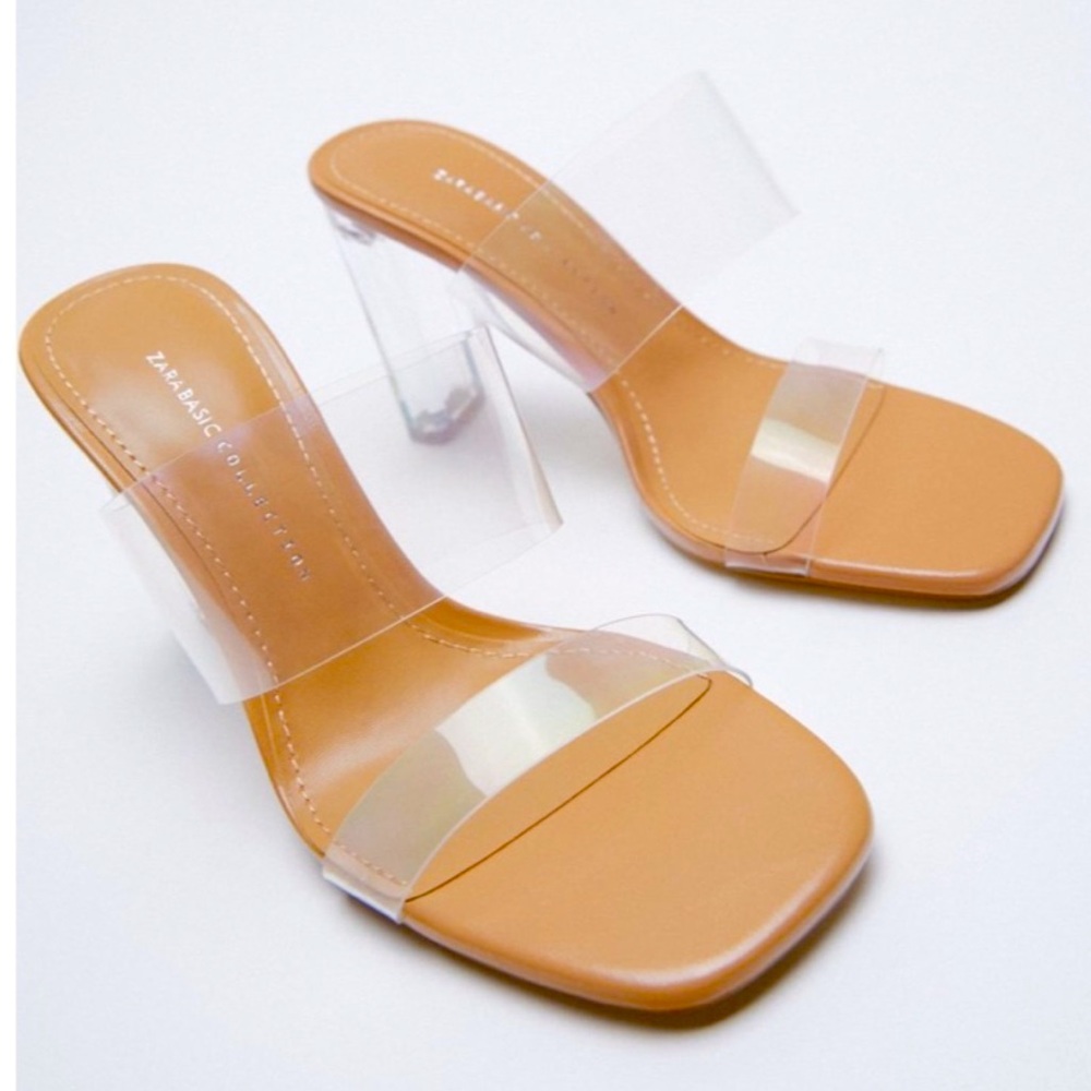 Zara clear vinyl straps with clear heel